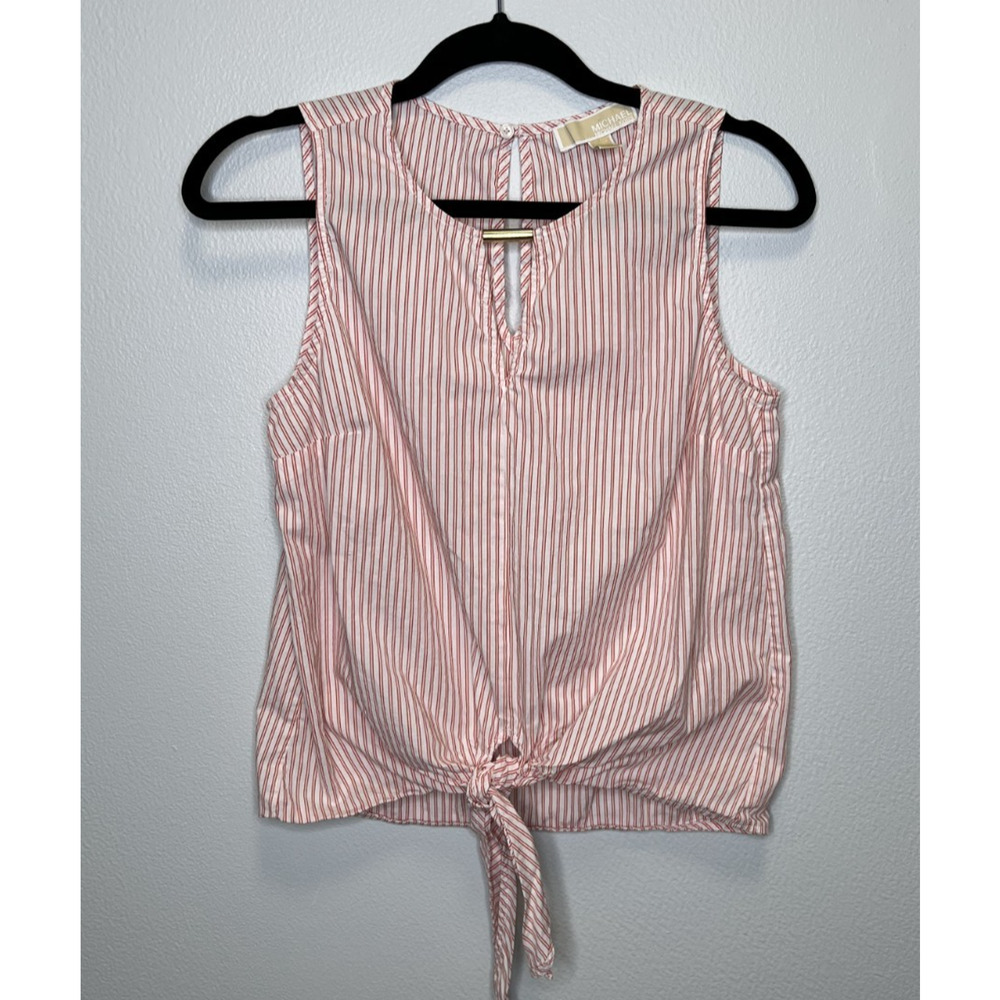 Michael Kors Women's Sleeveless Tank Top Orange Stripe Size S Cotton Tie Front